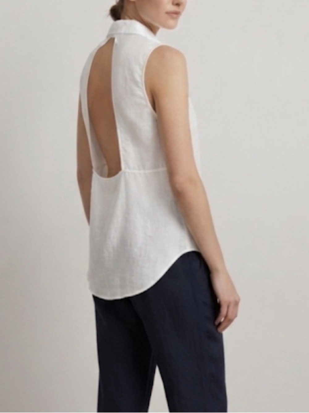 ELODIE White Sleeveless Button Down Backless Top Medium